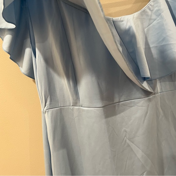 Ice Blue High Low Dress with Flutter Sleeve and Neckline - Picture 6 of 10